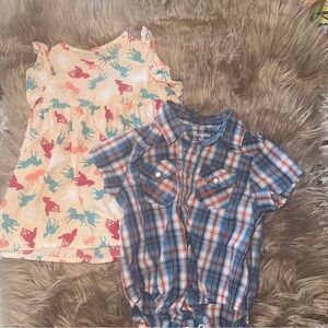 Wrangler Baby Romper western plaid & dress with Horse Print 3-6 m